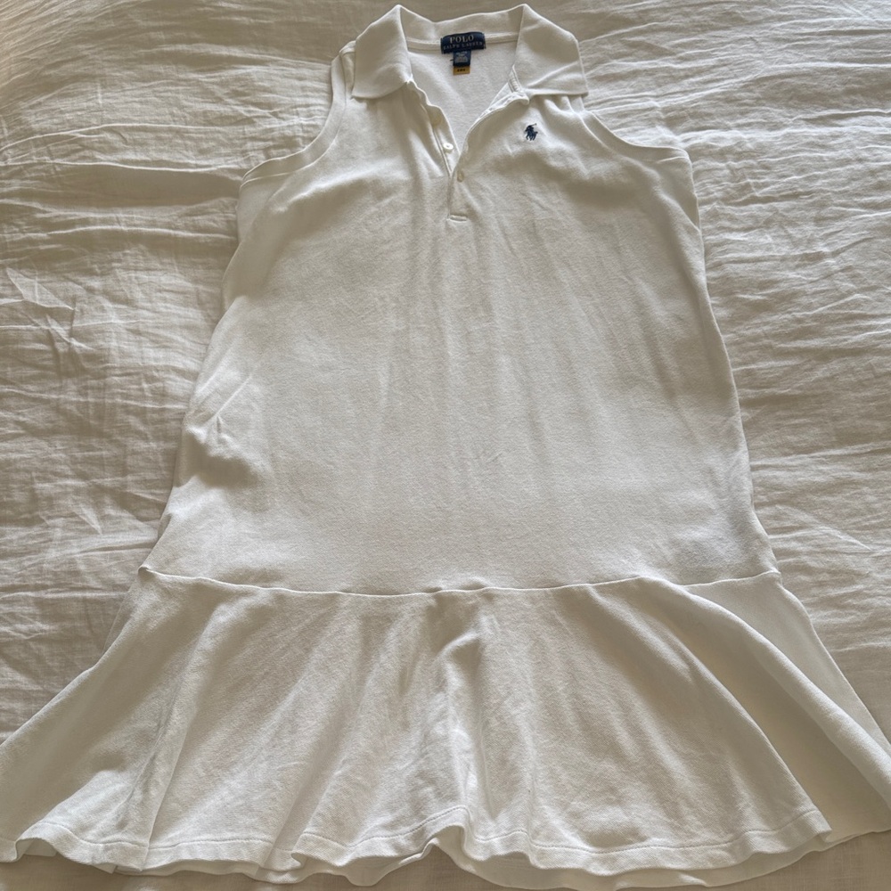 Polo by Ralph Lauren White Sleeveless Polo Dress with Ruffle Hem